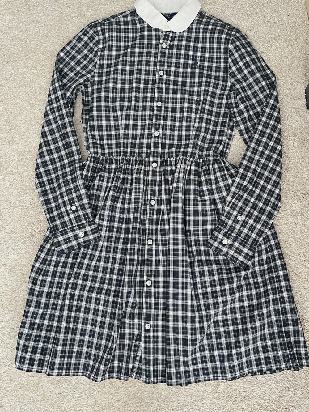 Ralph Lauren Black and White Plaid Button-Front Dress with White Collar